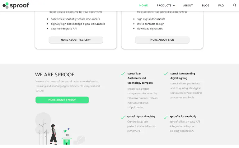 Screenshot der Startseite von Sproof.io